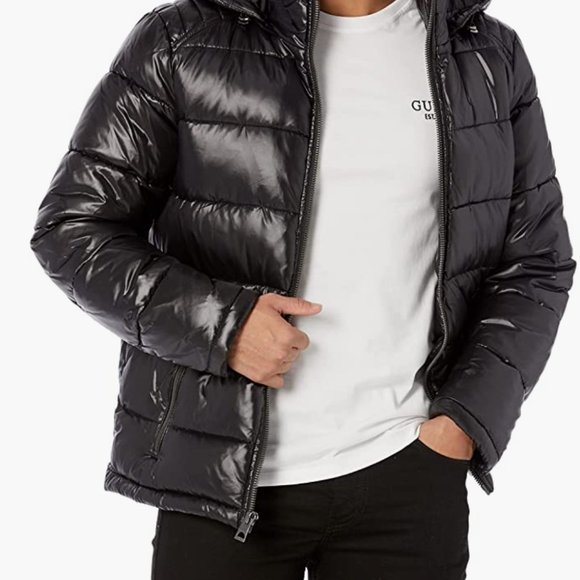 NEW Guess mens Mid-weight Puffer Jacket With Removable Hood Sz XL - Picture 1 of 6